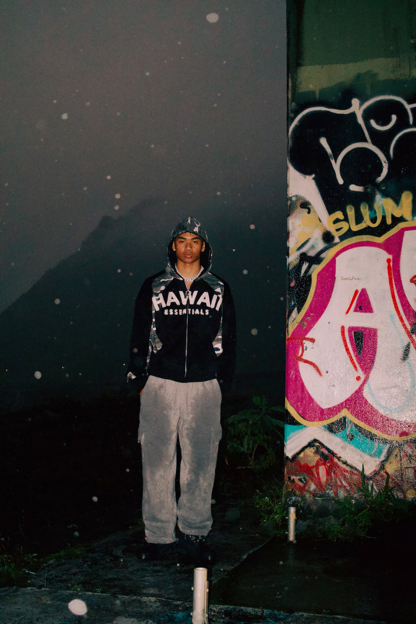 Hawaii Essentials Hoodie - Black Snow Camo Zip